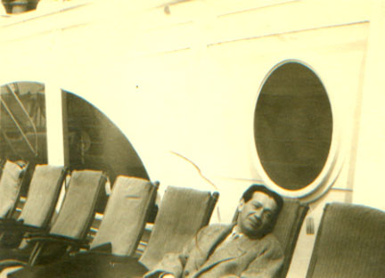 Photo of Frederick Hollander on deck of the ship Aquatania