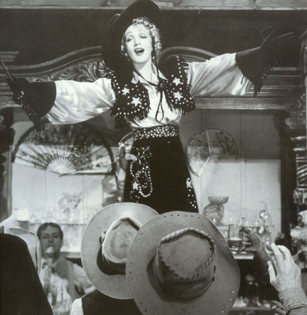 Photo of Marlene Dietrich as Frenchy in 'Destry Rides Again'